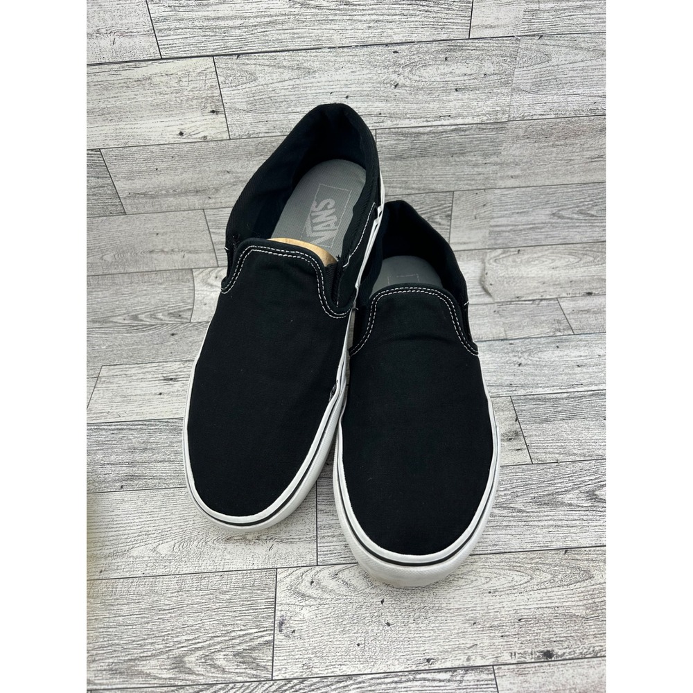 Vans Classic Slip-On Black White Canvas Skate Shoes Women Sz 9.5 721356